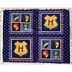 Vtg '01 HARRY POTTER Pillow Panels Fabric Hogwarts House Shields Cotton Quilting